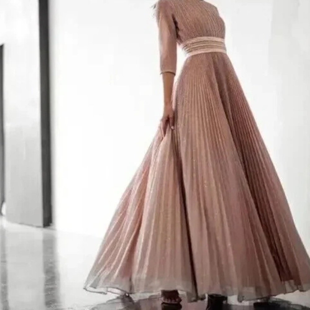 MAC DUGGAL Shimmering Pleated A-Line Pink Rose Gold Tulle Ball Gown 30700 Sz 10 - Picture 16 of 16